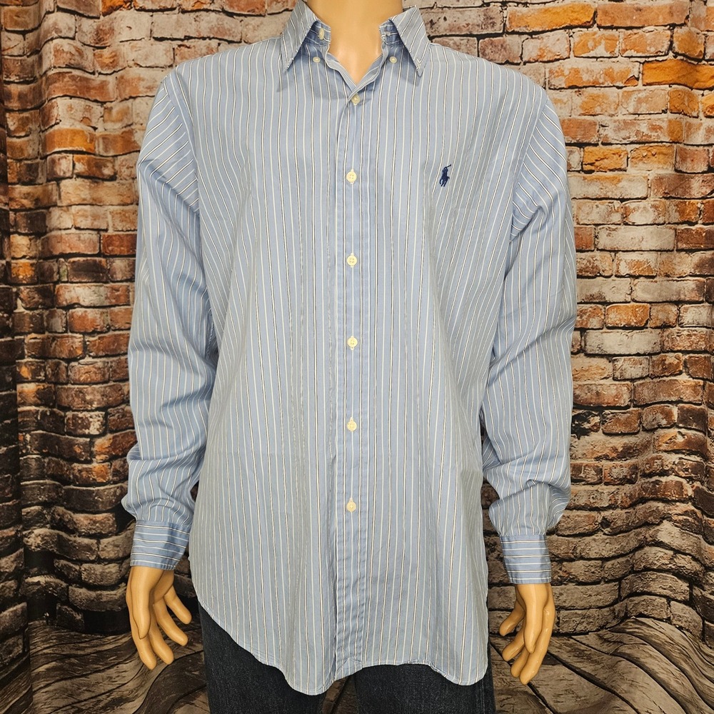 Ralph Lauren Mens Classic Fit Striped Button Down Shirt Blue White L Long Sleeve